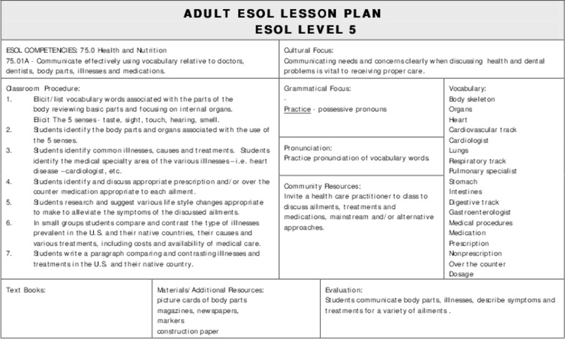 Health and Nutrition Lesson Plan