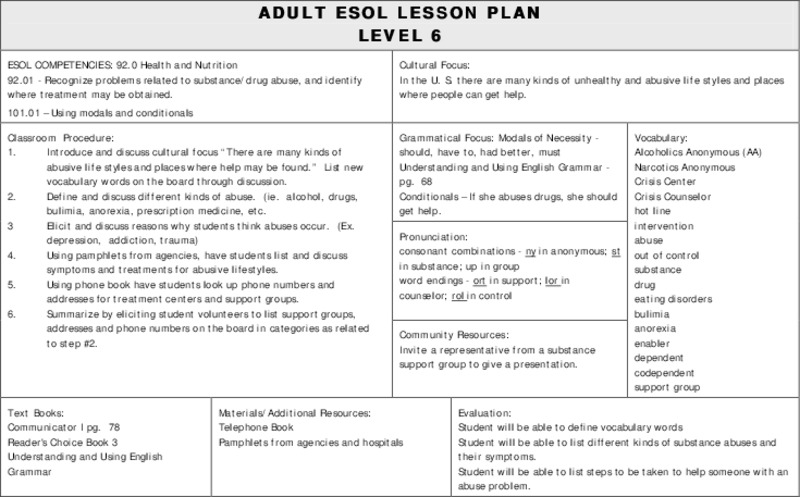 Substance Abuse Lesson Plan