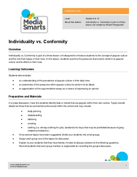 Individuality vs. Conformity Lesson Plan