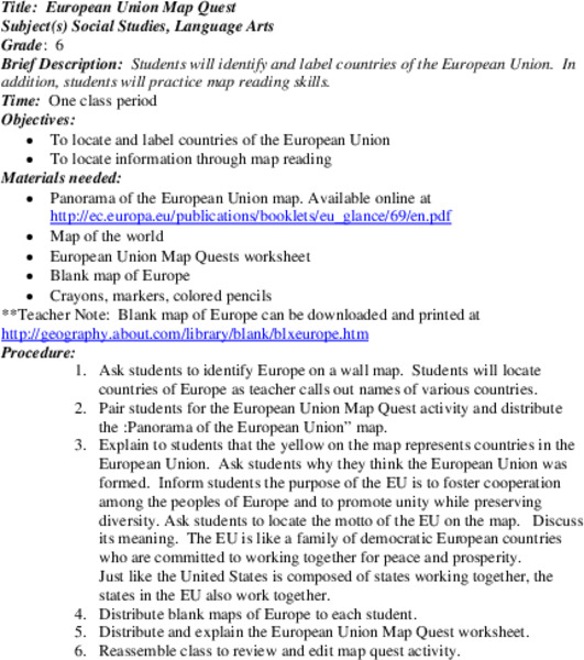 European Union Map Quest Lesson Plan
