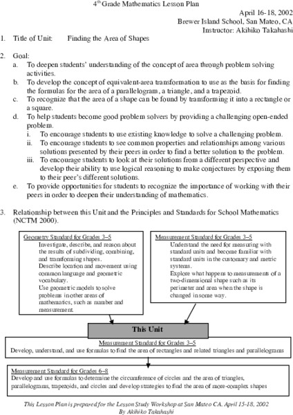 Finding The Area Of Shapes Lesson Plan