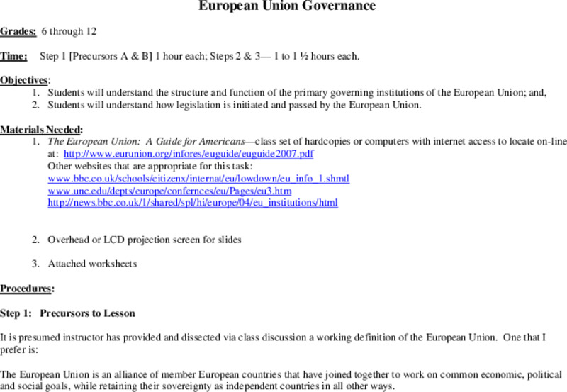 European Union Governance Lesson Plan