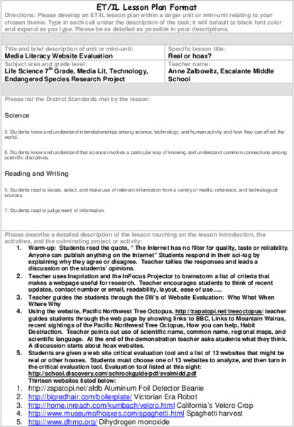 Real or hoax? Lesson Plan