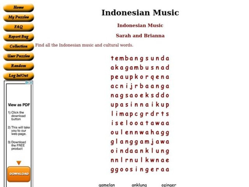 Indonesian Music Worksheet