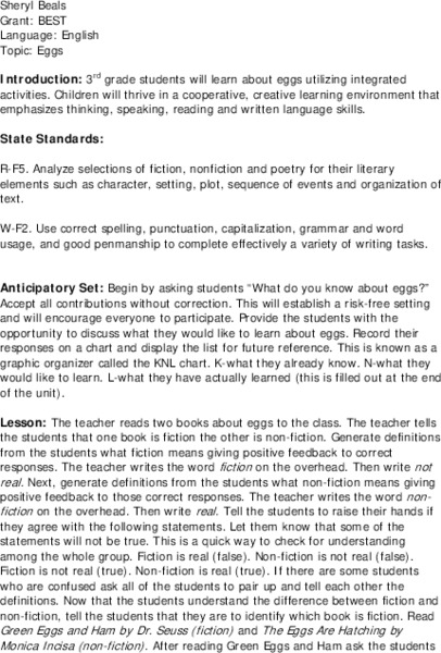 Eggs Lesson Plan