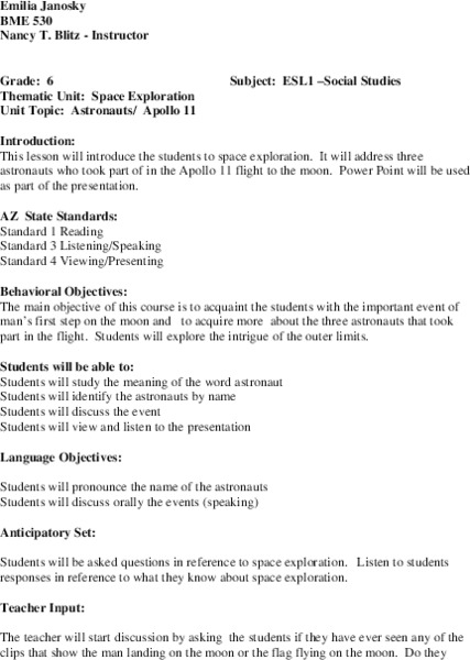 Space Exploration Lesson Plan