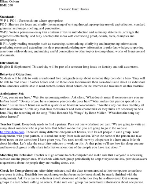 Heroes Lesson Plan