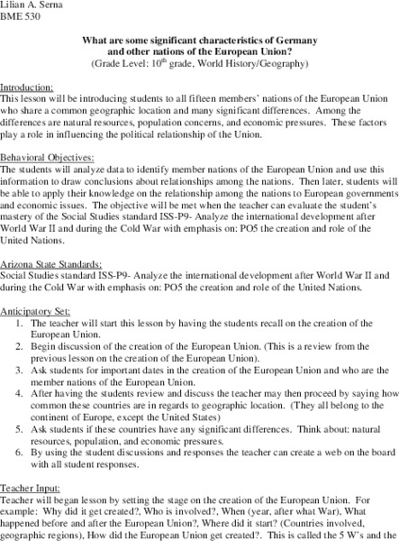 Germany And The European Union Lesson Plan