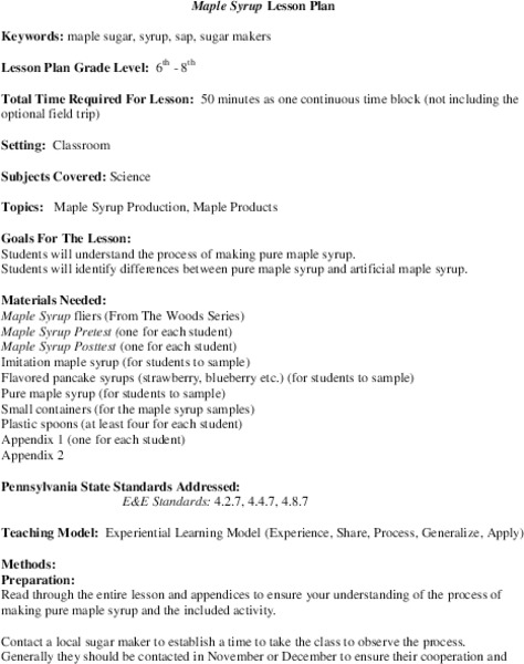 Maple Syrup Lesson Plan