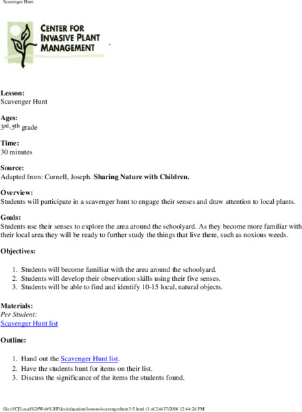 Scavenger Hunt Lesson Plan