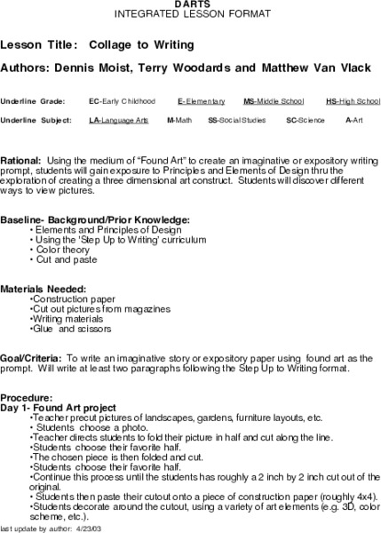 Collage to Writing Lesson Plan