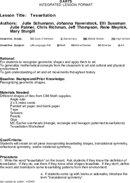 Tessellation Lesson Plan