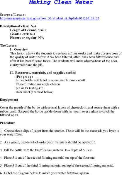Making Clean Water Lesson Plan
