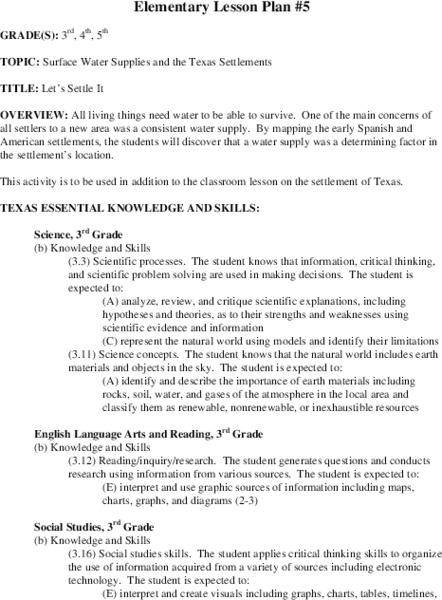 Surface Water Supplies And The Texas Settlements Lesson Plan