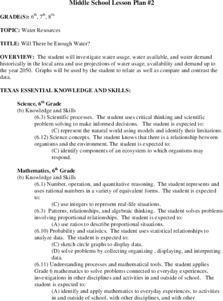 Will There be Enough Water? Lesson Plan