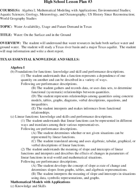Water: On the Surface and in the Ground Lesson Plan