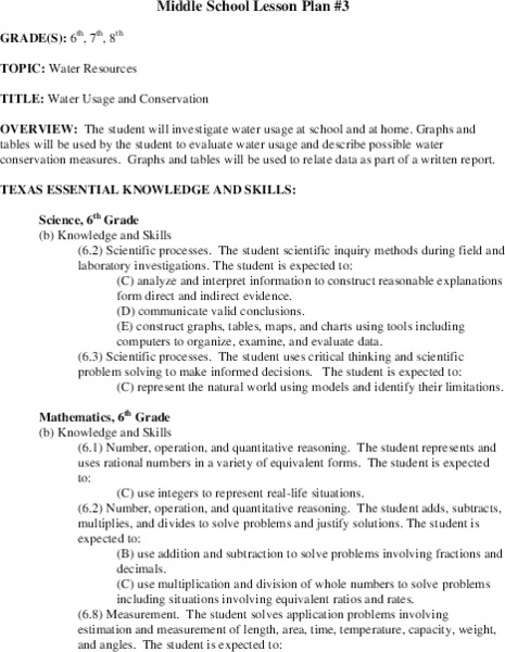 Water Usage and Conservation Lesson Plan