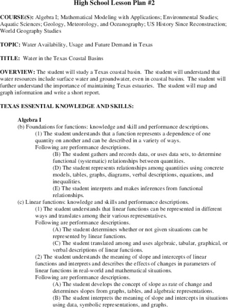 Water in the Texas Coastal Basins Lesson Plan