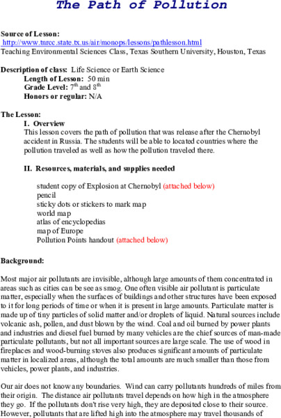 The Path of Pollution Lesson Plan