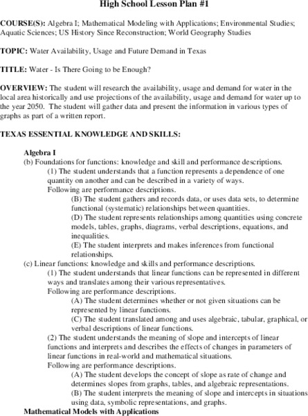 Water-Is There Going to be Enough? Lesson Plan
