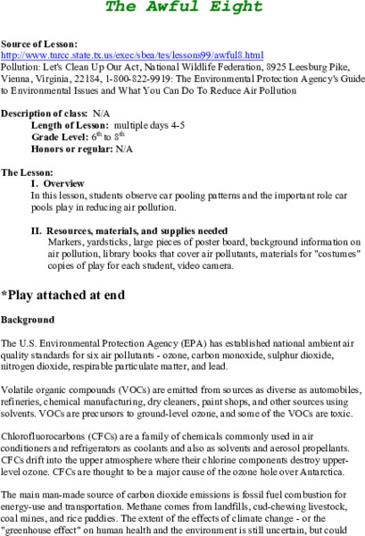 The Awful Eight Lesson Plan