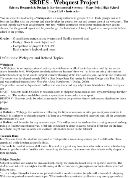 SRDES-Webquest Project Lesson Plan