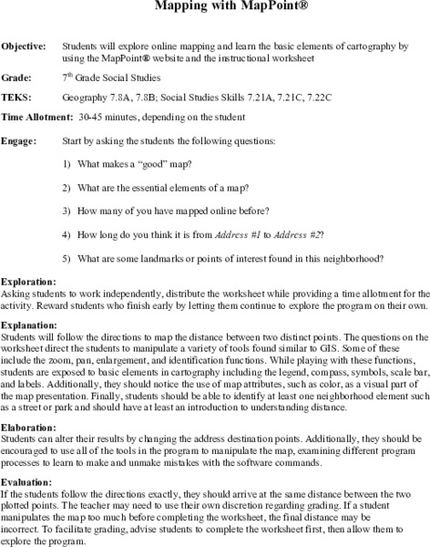 Mapping With MapPoint Lesson Plan