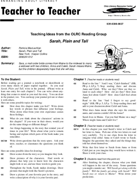 Sarah, Plain and Tall Lesson Plan
