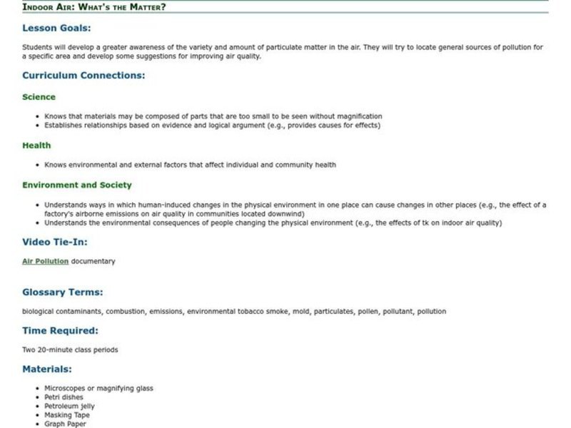 Indoor Air: What's the Matter? Lesson Plan