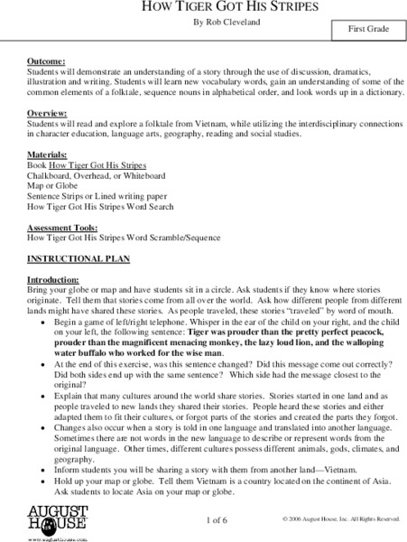 How Tiger Got His Stripes Lesson Plan