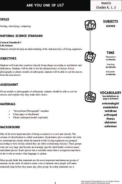 Are You One Of Us? Lesson Plan