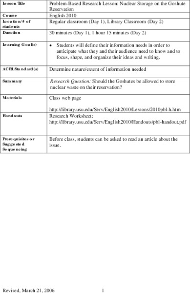 Nuclear Storage on the Goshute Reservation Lesson Plan