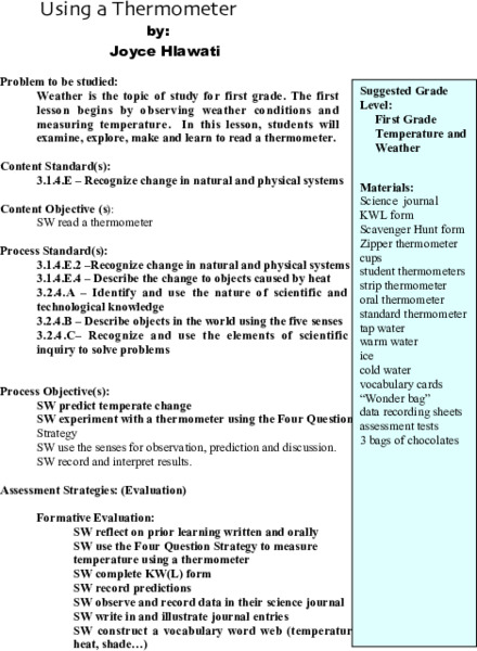 Using a Thermometer Lesson Plan