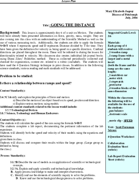 Going the Distance Lesson Plan