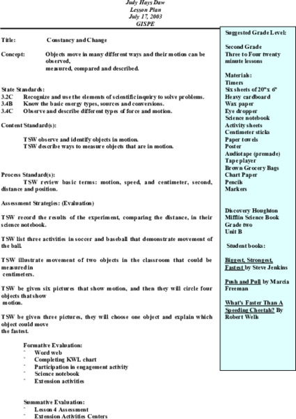 Constancy and Change Lesson Plan