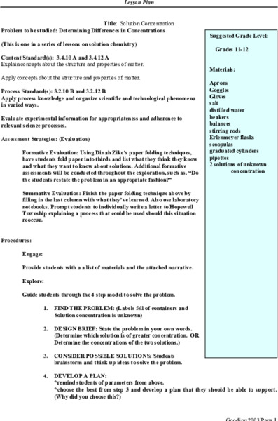 Solution Concentration Lesson Plan