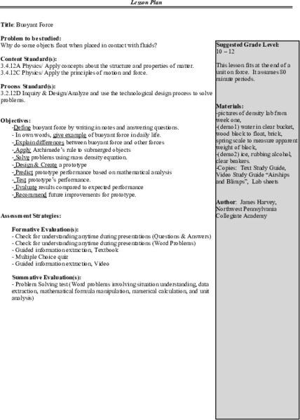 Buoyant Force Lesson Plan