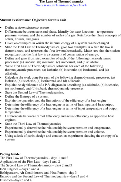 The Laws of Thermodynamics Lesson Plan