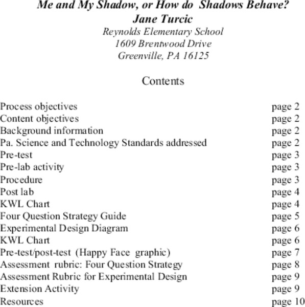 Me And My Shadow Lesson Plan