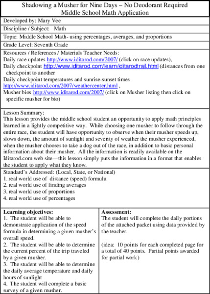 Shadowing a Musher For Nine Days Lesson Plan