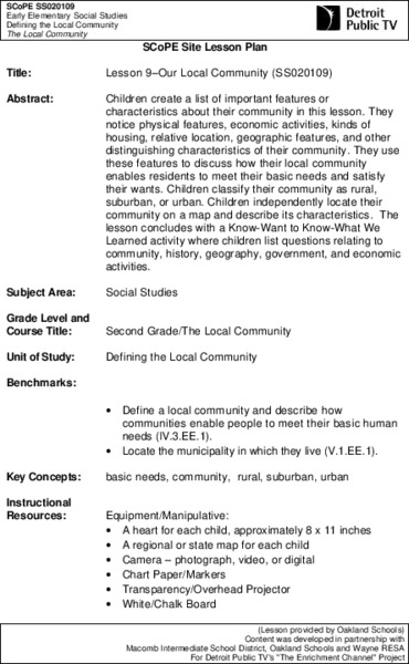 Lesson 9-Our Local Community Lesson Plan