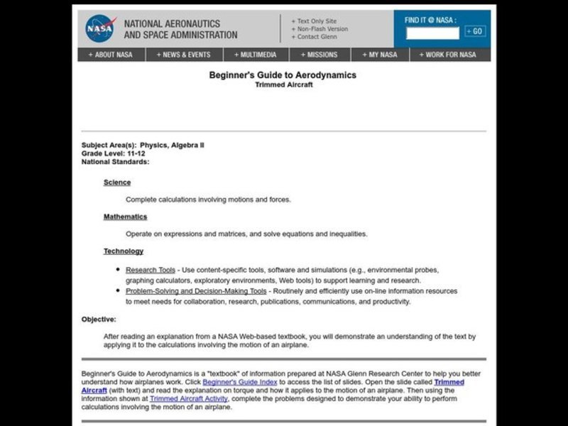Trimmed Aircraft Lesson Plan