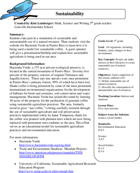 Sustainability Lesson Plan