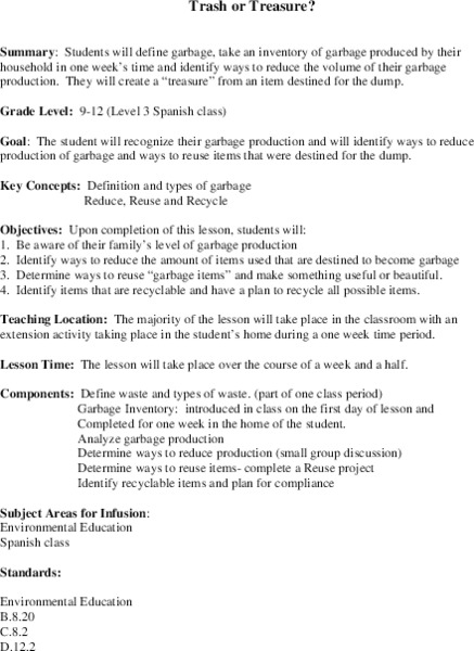 Trash Or Treasure Lesson Plan