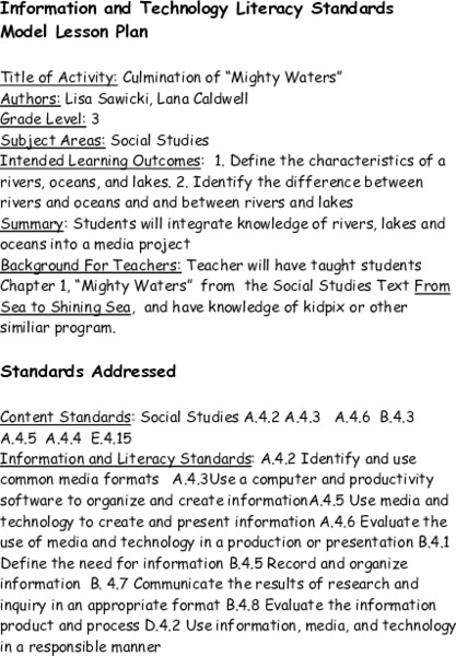 Culmination of Mighty Waters Lesson Plan