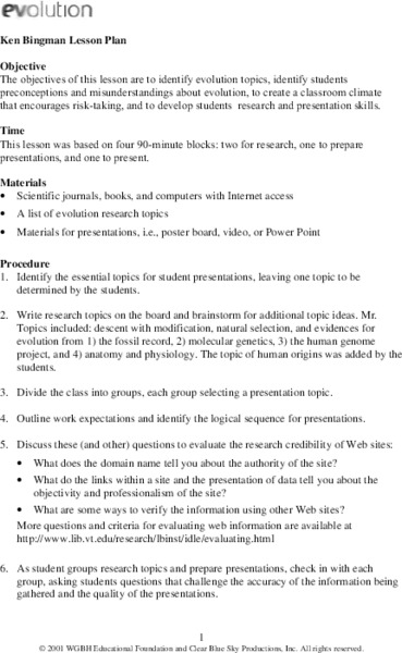 Evolution Lesson Plan
