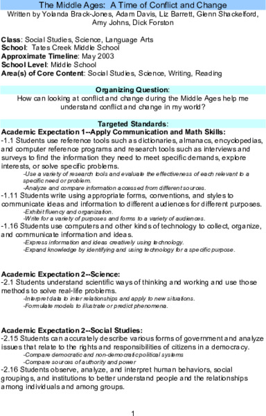 The Middle Ages: A Time of Conflict and Change Lesson Plan