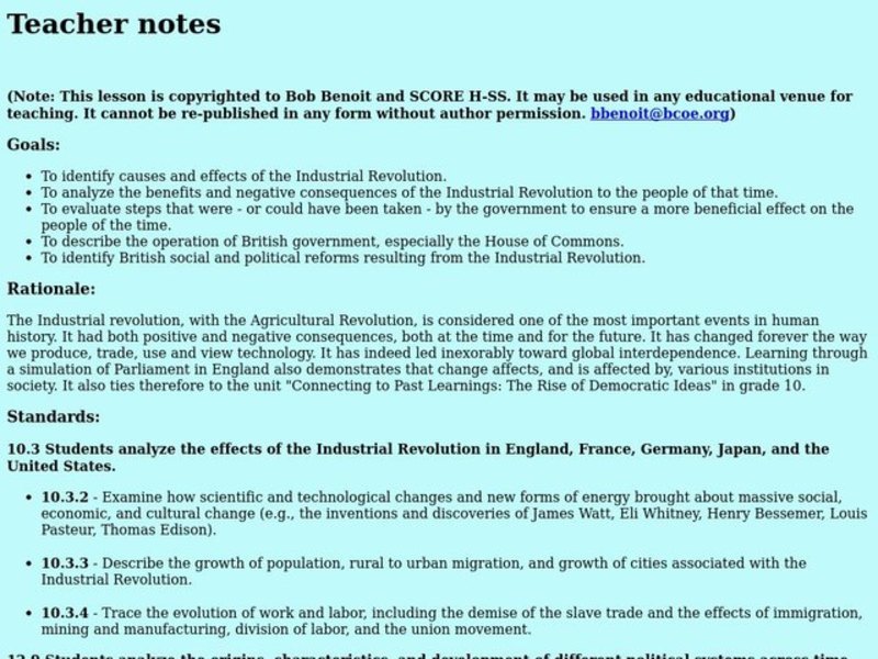 INDUSTRIAL REVOLUTION Lesson Plan