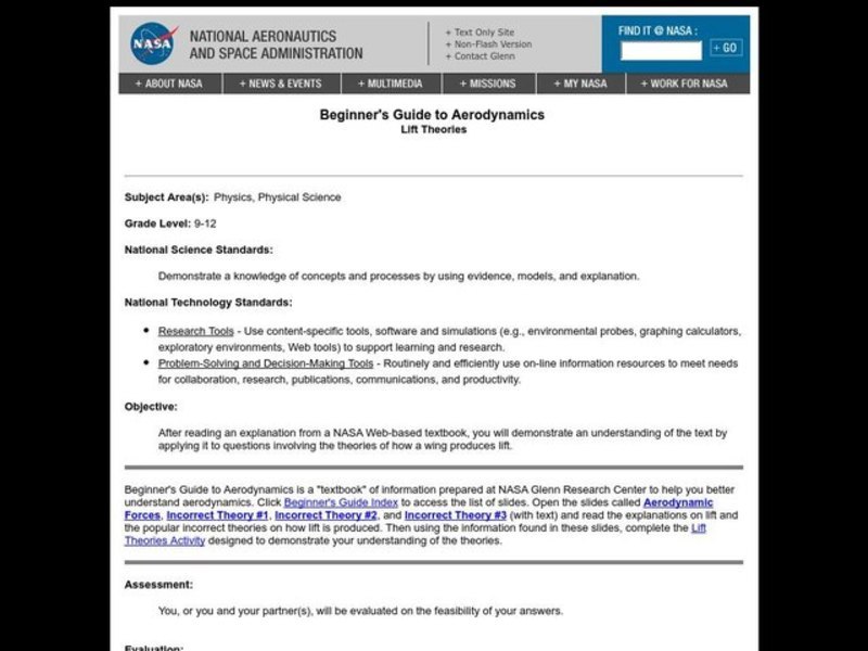 Beginner's Guide to Aerodynamics Lesson Plan