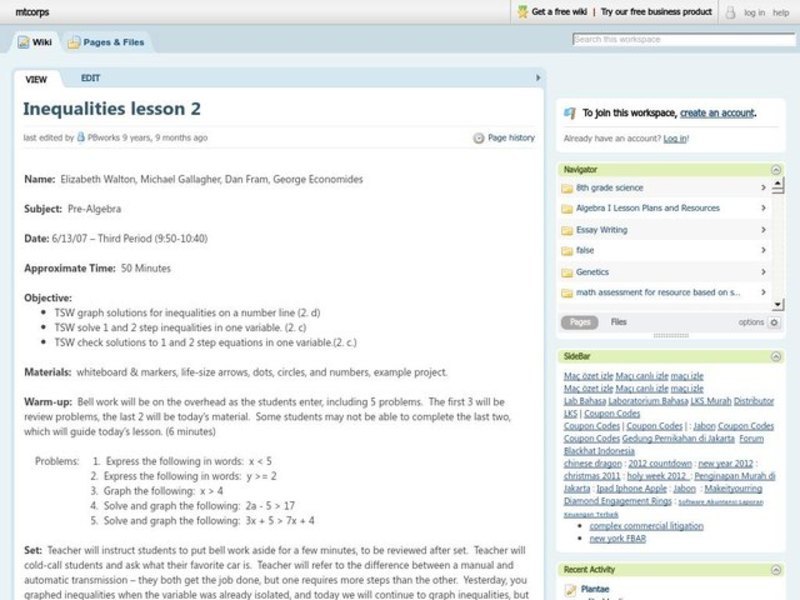 Inequalities Lesson Plan